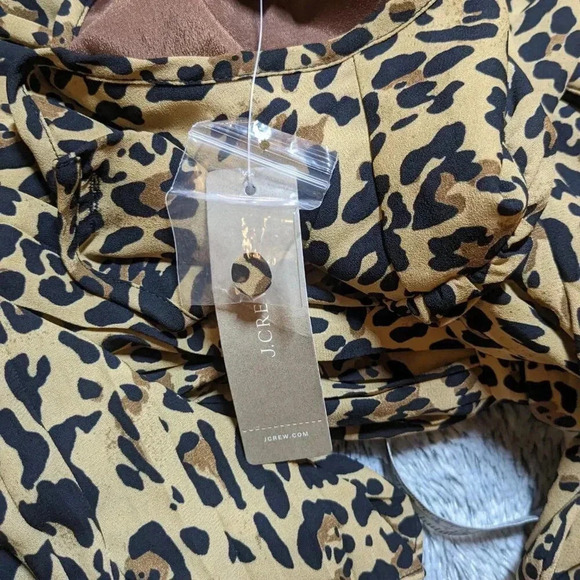 NEW J. Crew Leopard Carly Dress Midi Pleated Long Sleeve Size 0 - Picture 2 of 11